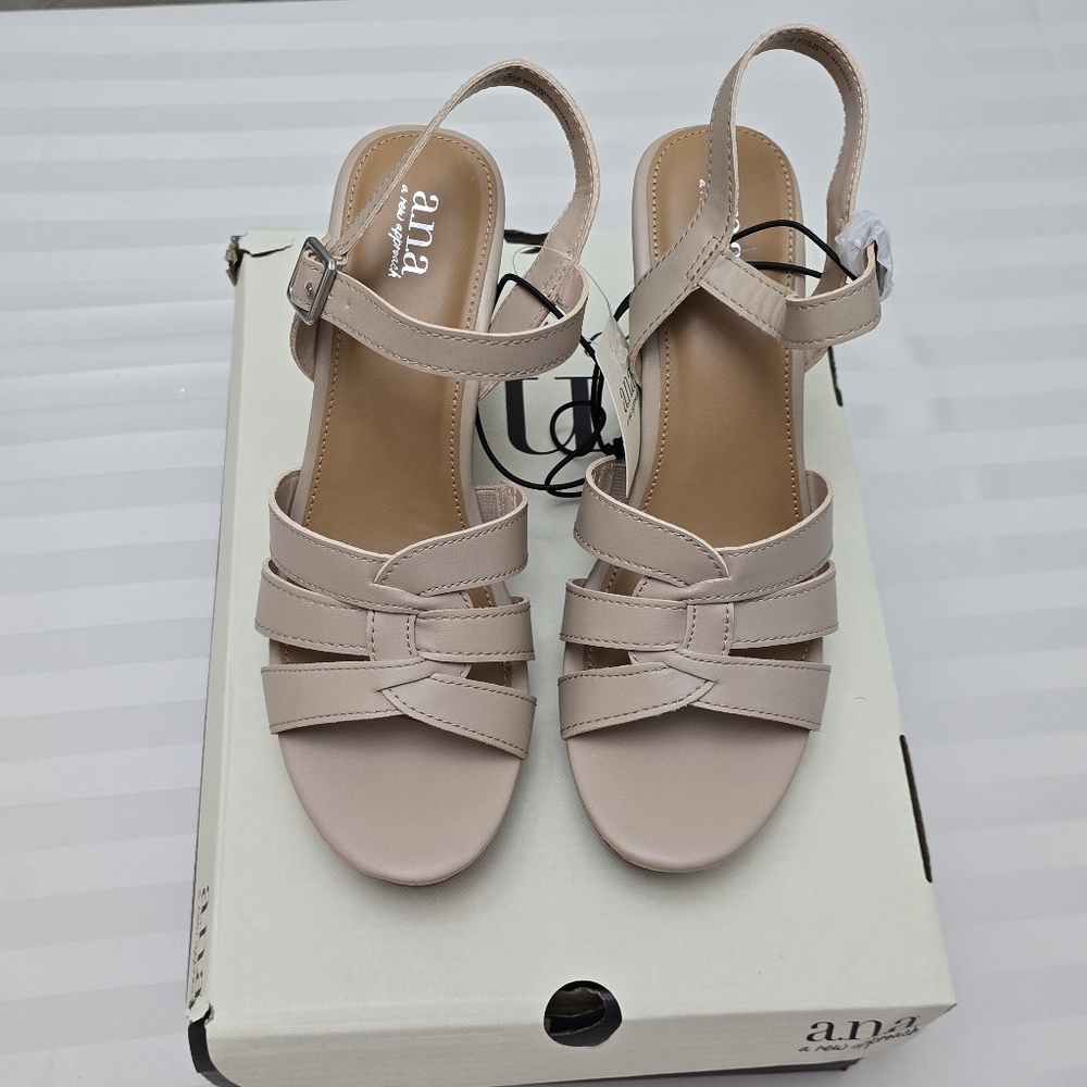 New Ana Cork Platform Block Heel Sandals Nude 9.5 Ankle Buckle Strap Boho Shoes - Picture 5 of 13